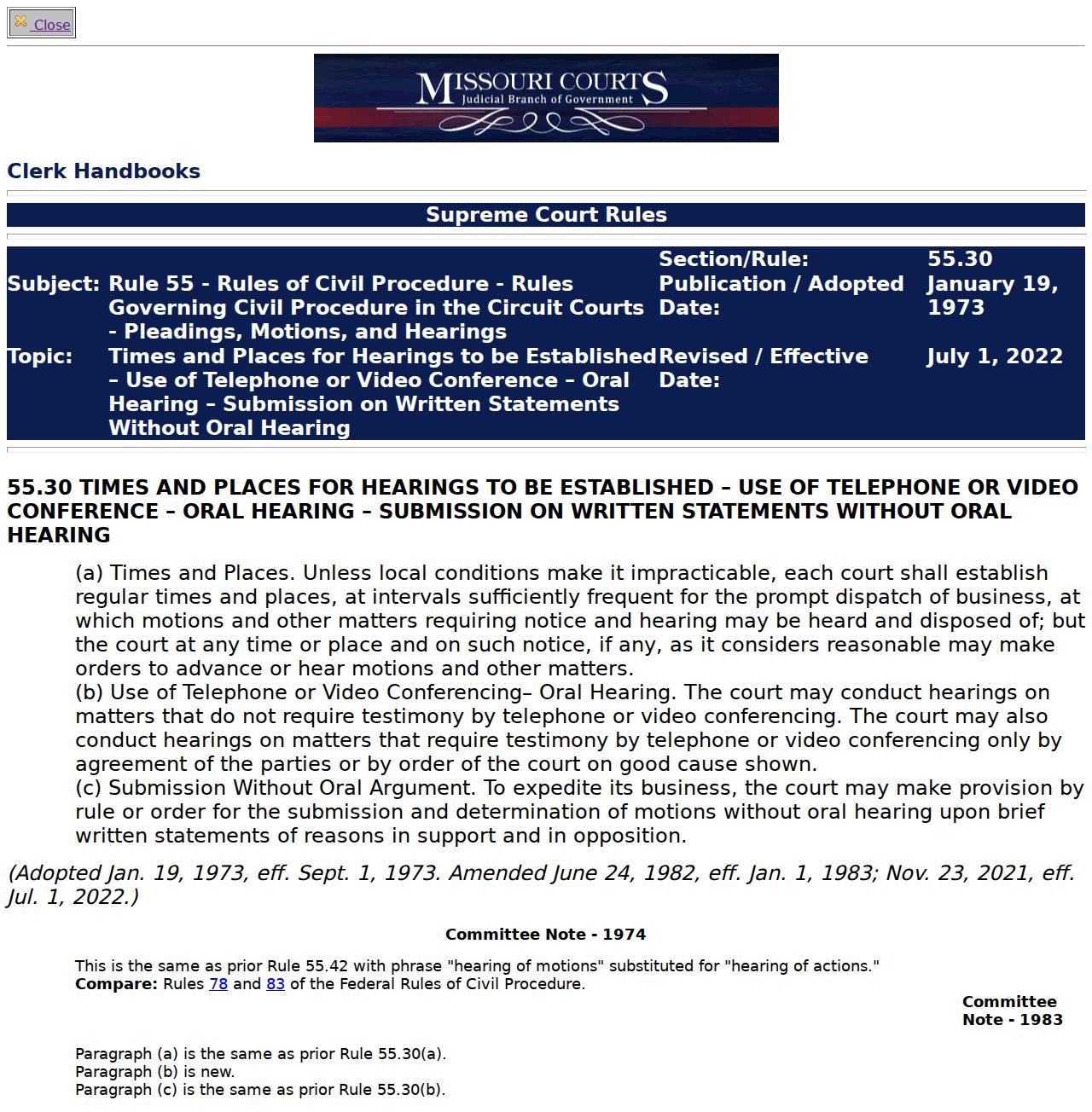 Madison County civil docket Rule 55.30 hearing guidance