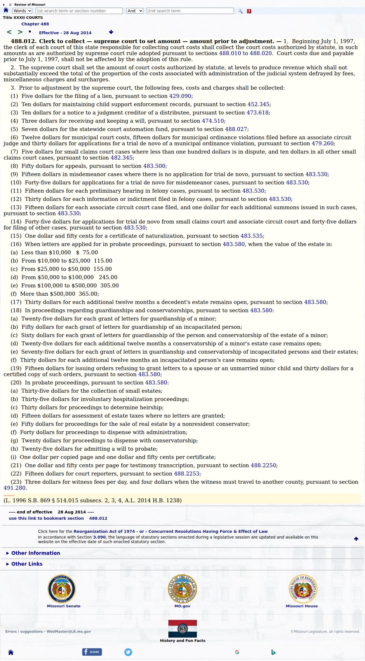 Madison County civil docket court cost and clerk fee statute