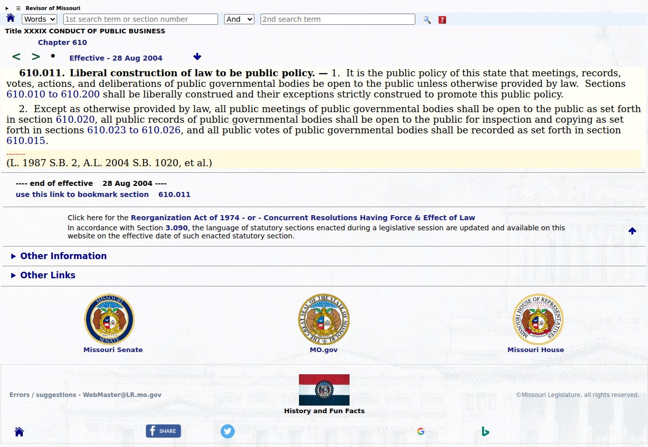 Madison County court records source showing Missouri open-record policy statute