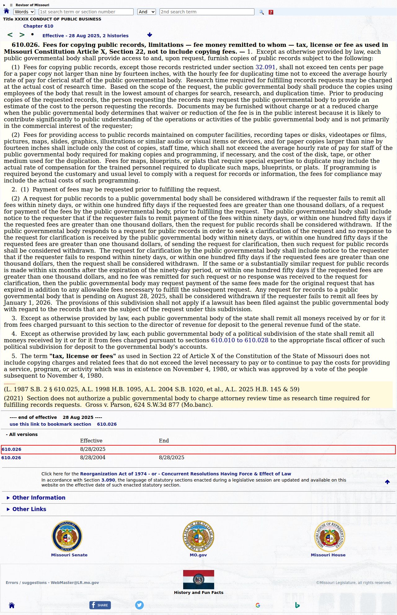 Madison County court records source showing Missouri copying-cost statute