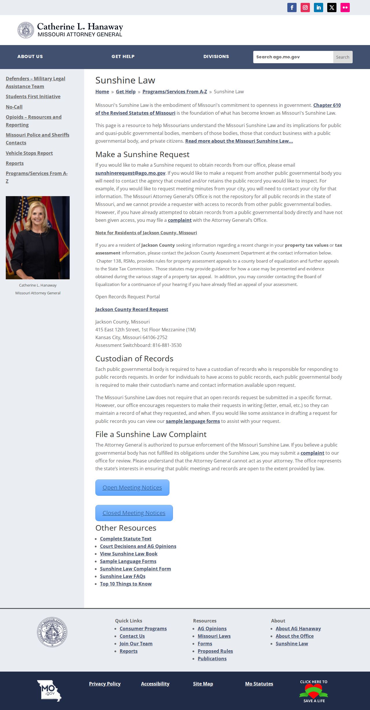 Madison County court records access source from Missouri Sunshine Law guidance