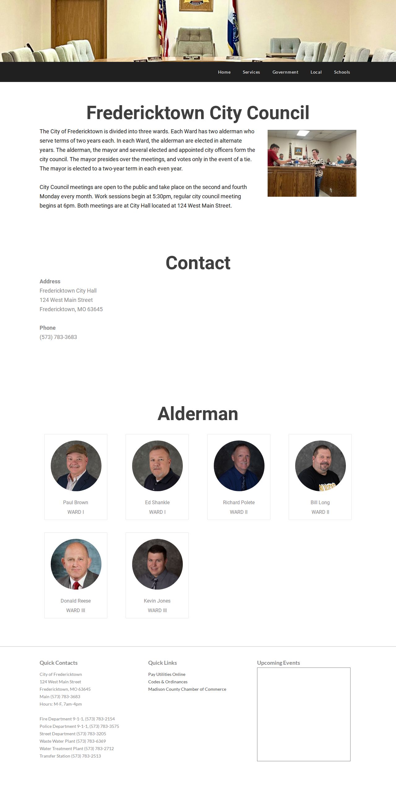 Fredericktown court docket source showing official City Council information