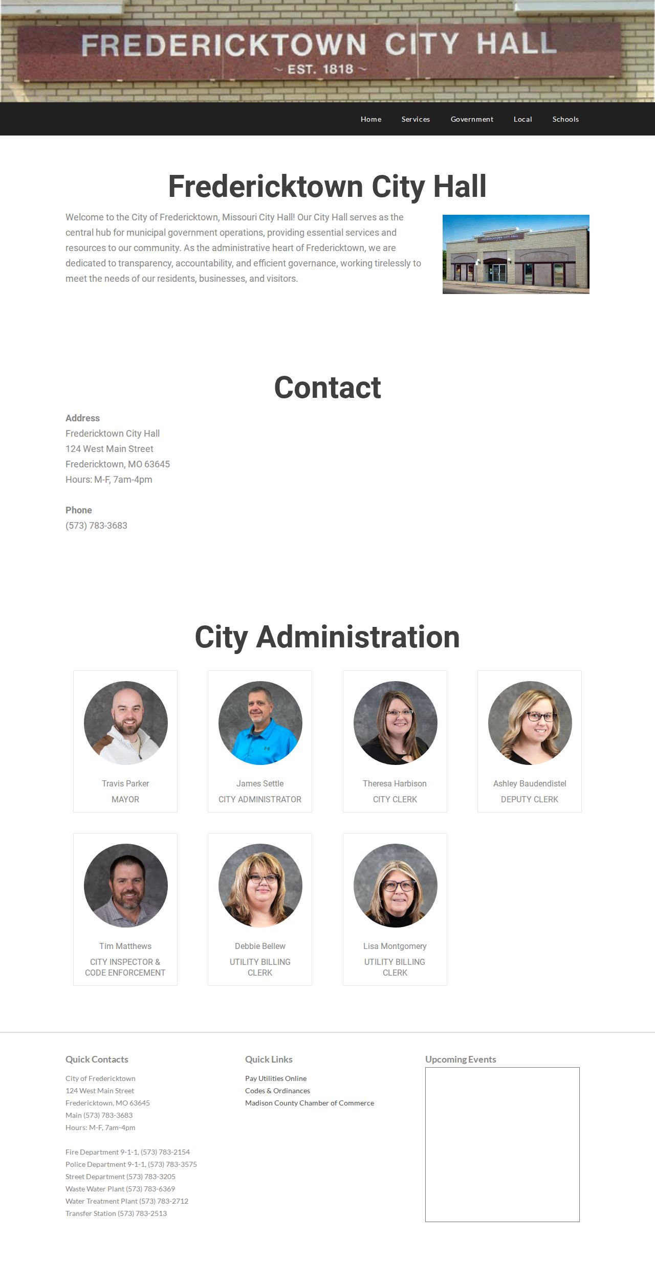 Fredericktown court docket source showing official City Hall information
