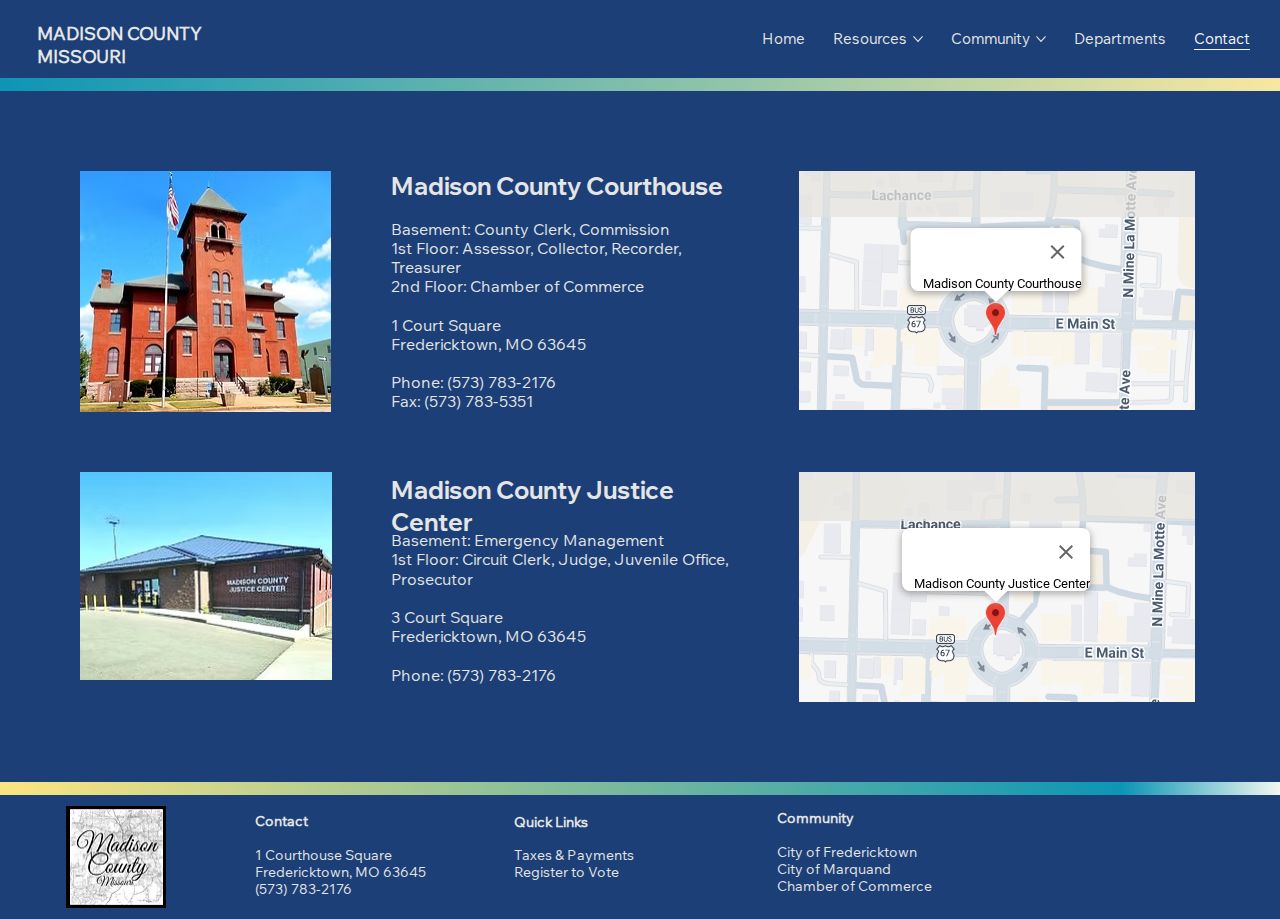 Madison County court docket contact page showing court location information