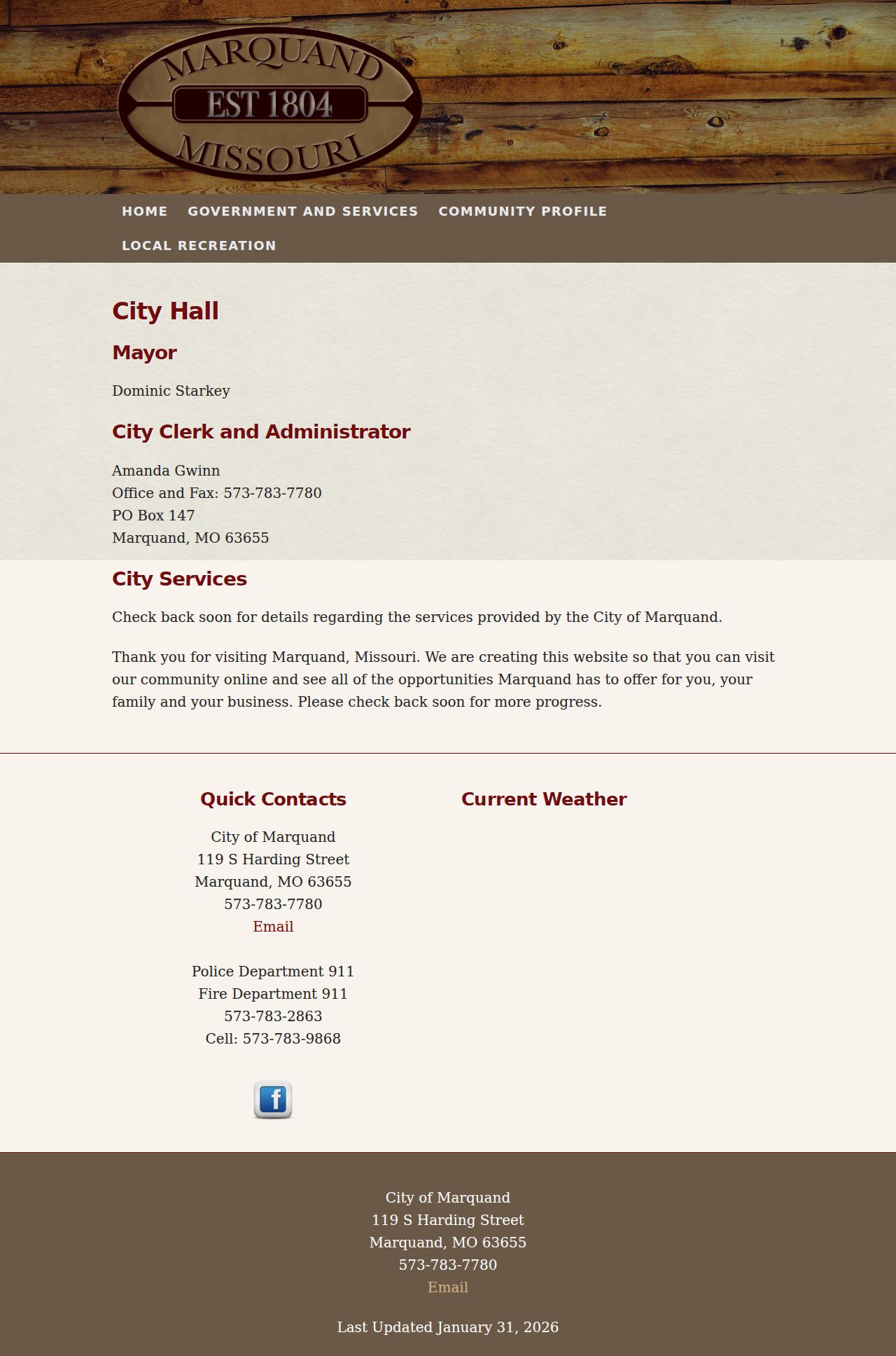 Marquand court docket source showing official City Hall contact information