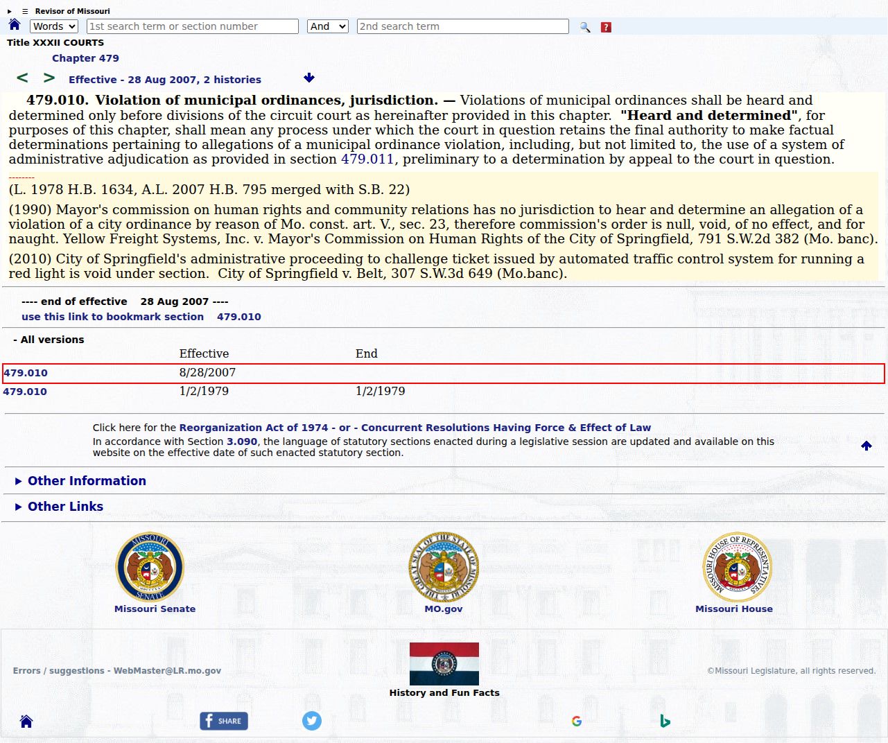 Marquand court docket source showing Missouri municipal court structure statute