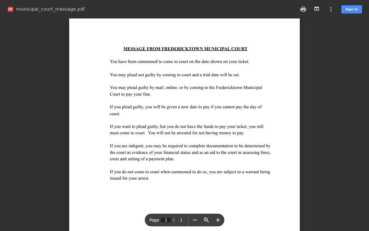 Madison County traffic court records source from Fredericktown court message